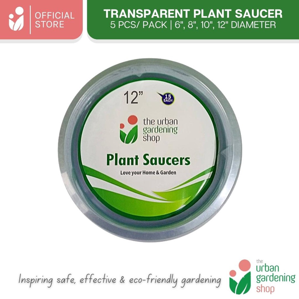 TRANSPARENT PLANT SAUCERS (5-pcs per set - new packaging) Elegant-looking Clear Round Plastic Plant Saucers