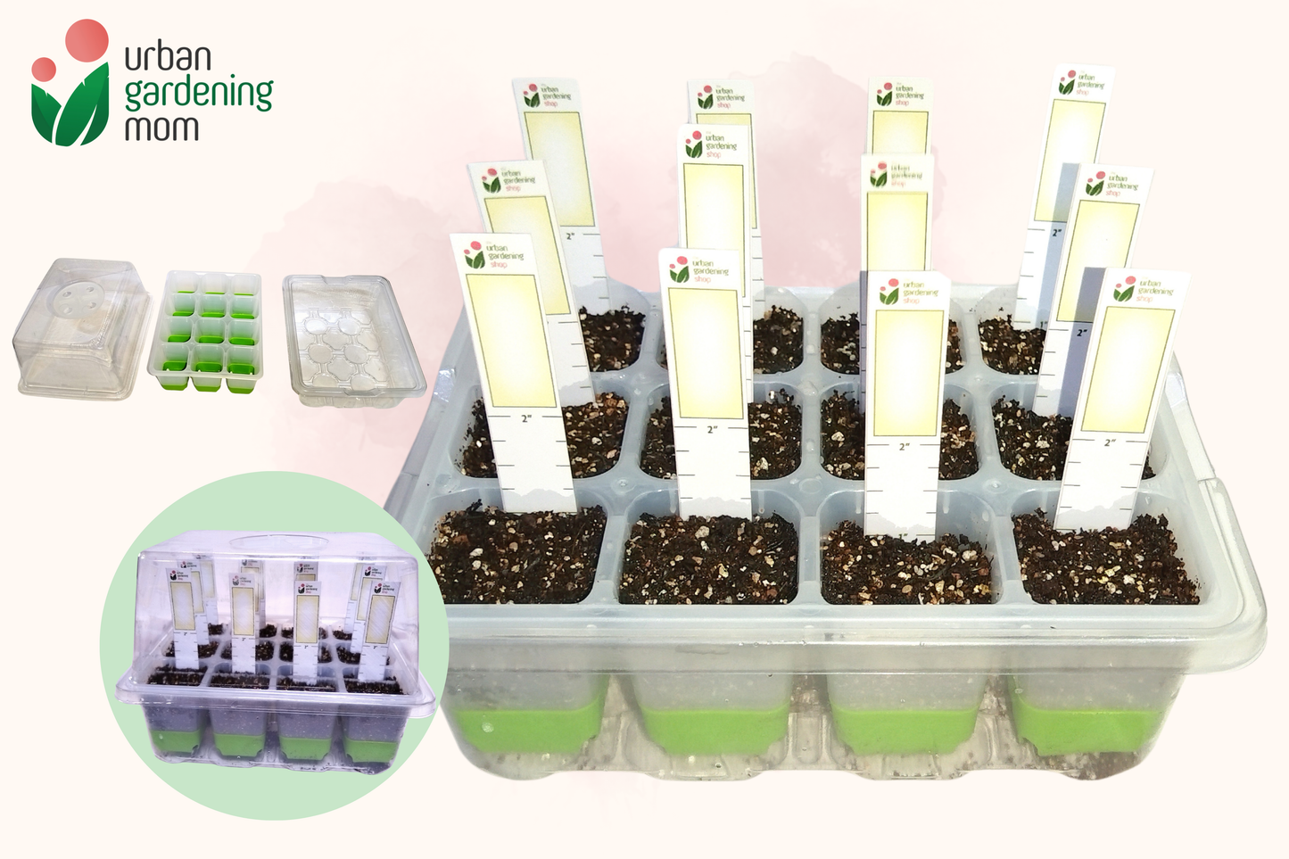 NEW SEED GROW KIT with Tray and Humidity Dome- Includes Potting Mix, Seedling Tags and Free Seeds