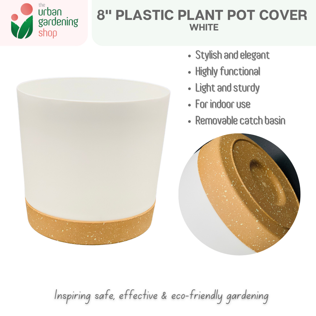 8" Plastic Pot Cover For Indoor Plants | White Grey Green or Dark Brown