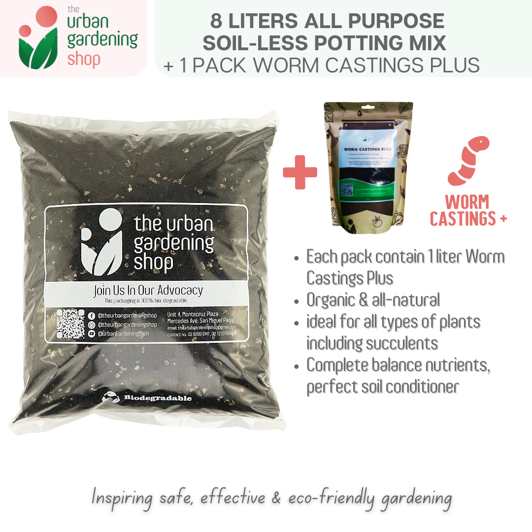 8-liter SOIL-LESS POTTING MIX FOR ALL PURPOSE Soil-less Potting Mix (Better than Loam Soil) Plus Choice of Rabbit Manure, Chicken Manure or Worm Castings