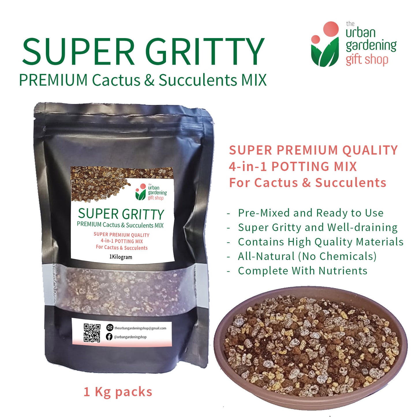 SUPER GRITTY PREMIUM 4-in-1 CACTUS & SUCCULENTS POTTING MIX - High Quality Blend with Akadama, Kanuma Vermicast and Pumice