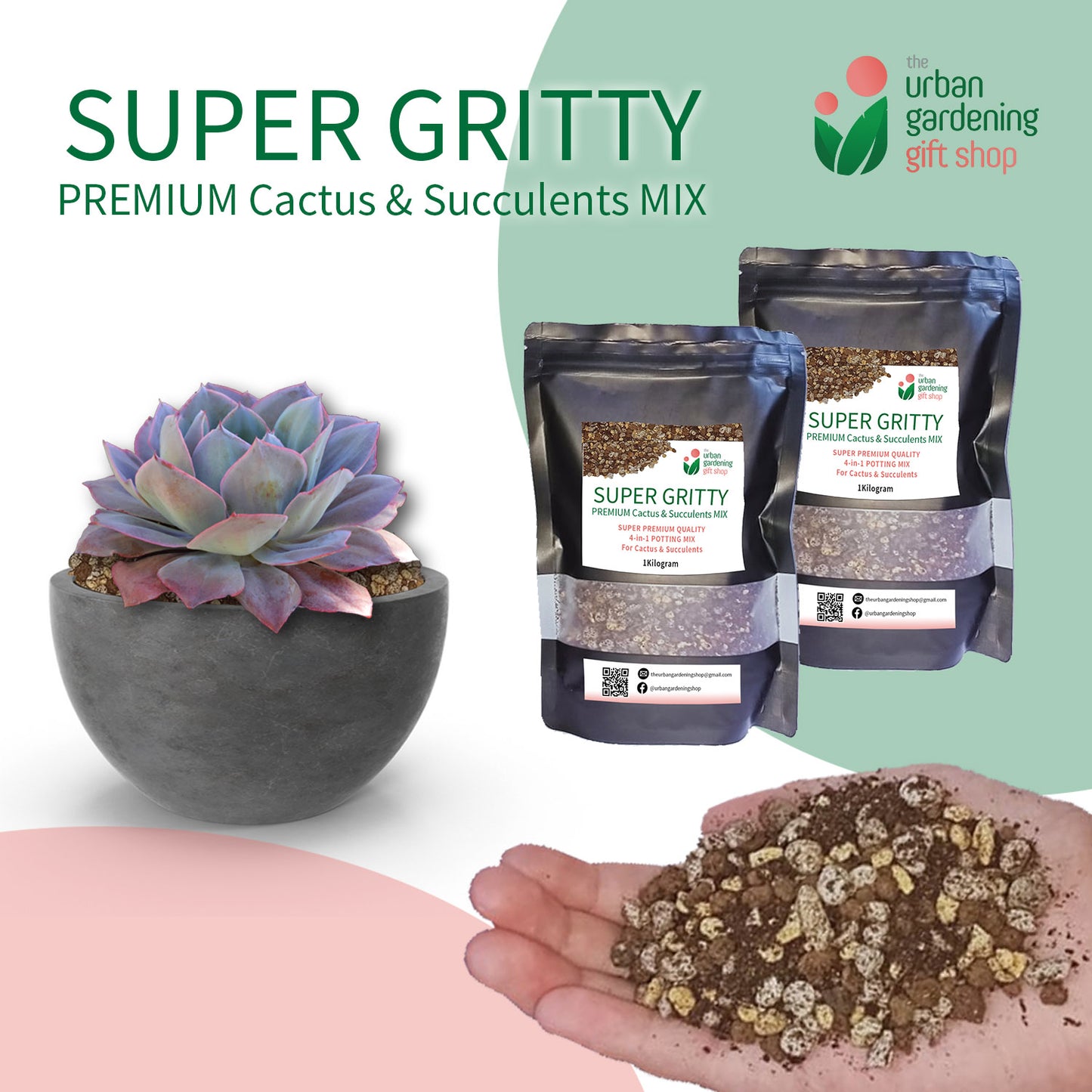 SUPER GRITTY PREMIUM 4-in-1 CACTUS & SUCCULENTS POTTING MIX - High Quality Blend with Akadama, Kanuma Vermicast and Pumice