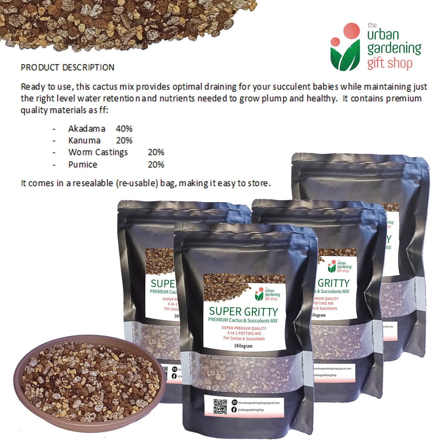 SUPER GRITTY PREMIUM 4-in-1 CACTUS & SUCCULENTS POTTING MIX - High Quality Blend with Akadama, Kanuma Vermicast and Pumice
