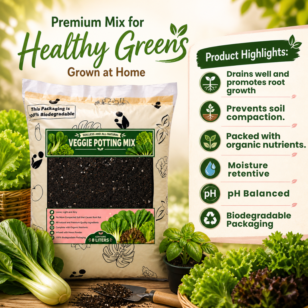 8L Veggie Soilless Potting Mix| For Leafy Greens & Herbs, Light Airy Grow Medium, Moisture Retentive, pH Balanced, Infused with Beneficial Microbes for Lettuce, Basil, Pechay, Kangkong & Home Gardening