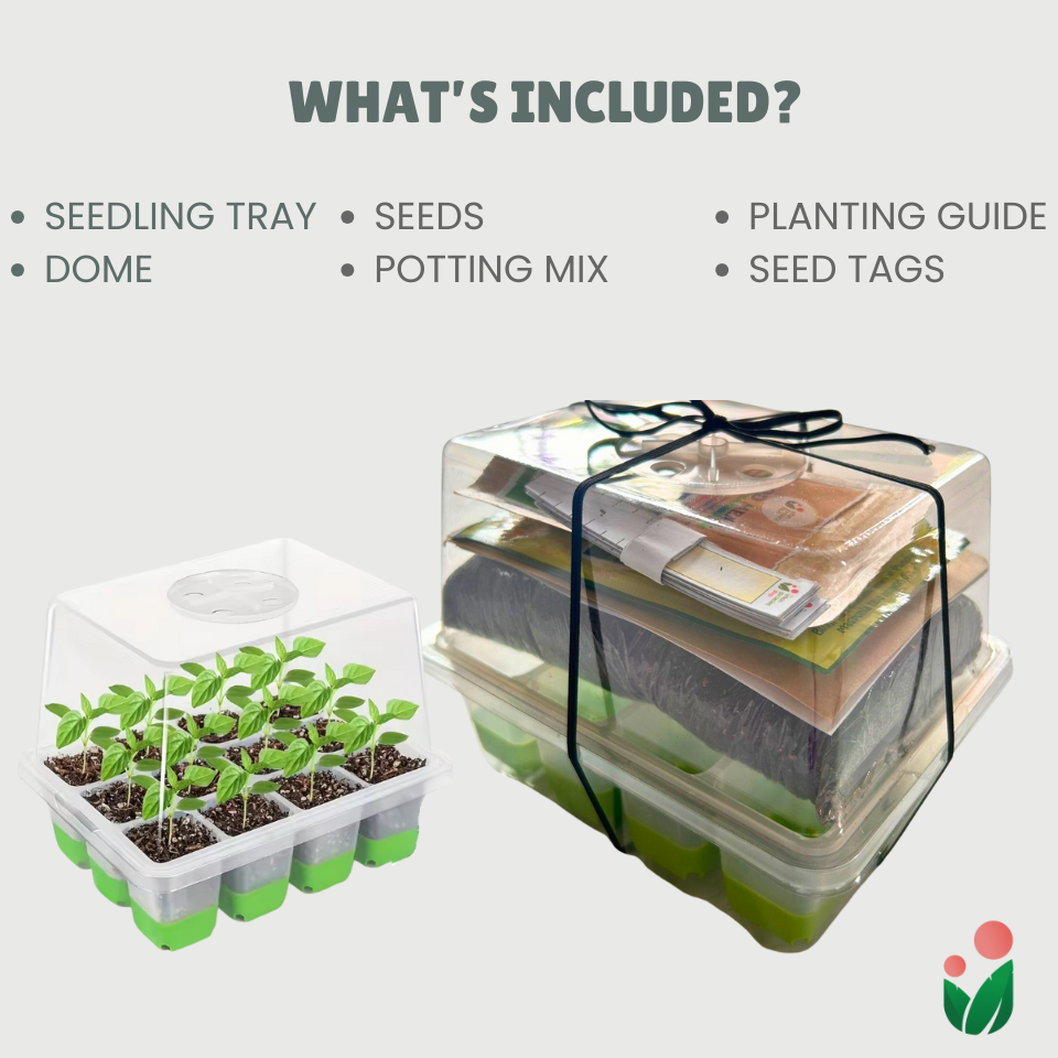 Premium Seed Starter Set - Complete with Silicone Seed Strater Tray, Humidity Dome, Starting Mix, Seed Packet, Grow Guide and Freebie
