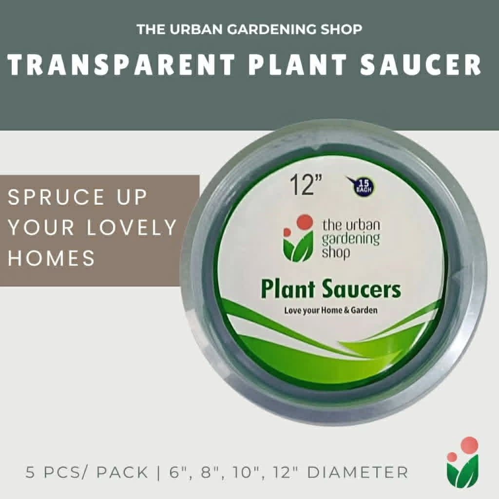 TRANSPARENT PLANT SAUCERS (5-pcs per set - new packaging)  Elegant-looking Clear Round Plastic Plant Saucers