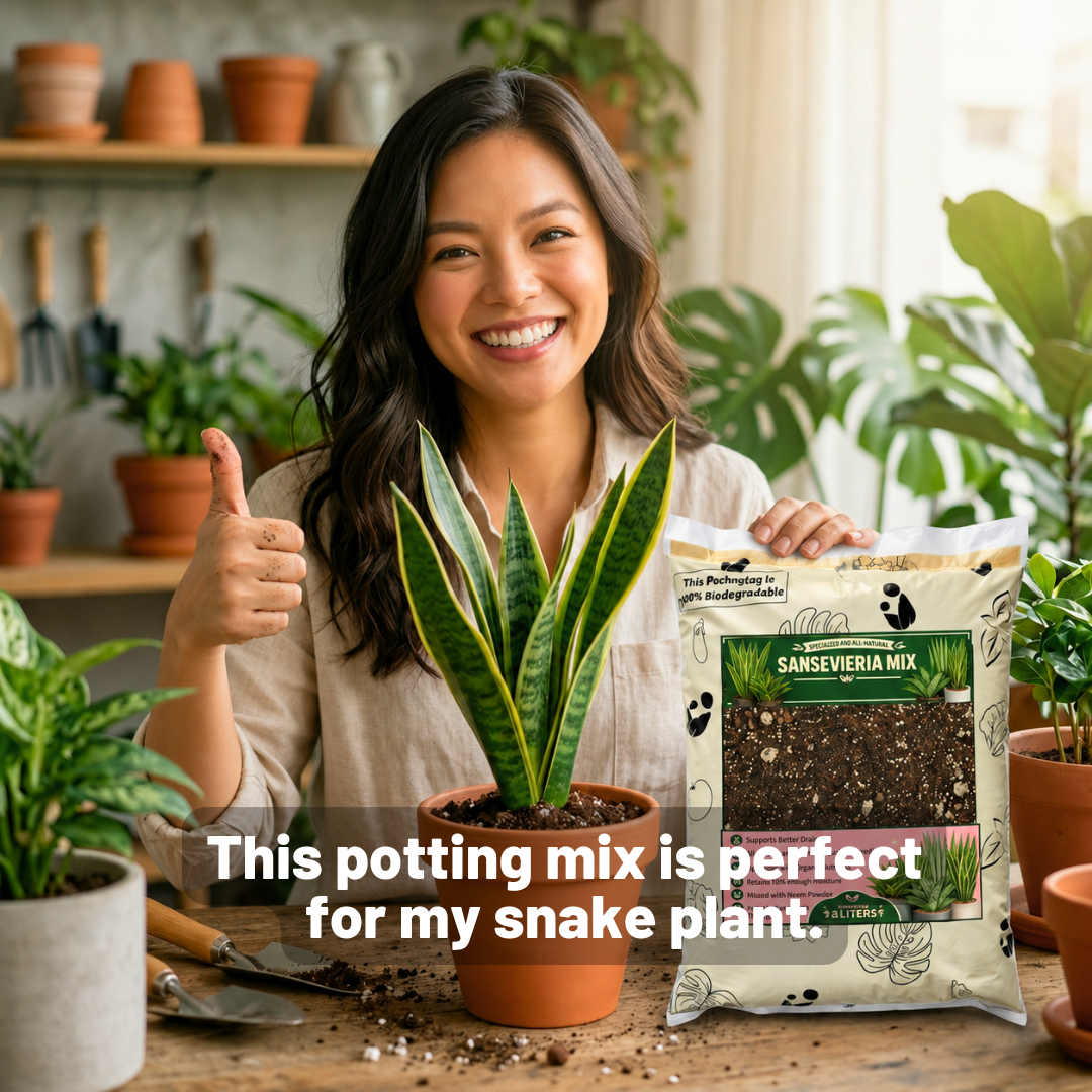 8L Sansevieria Potting Mix | Snake Plant Soil-Less Gritty Mix | Fast-Draining Succulent Soil Mix with Neem & Beneficial Microbes | Helps Prevent Root Rot and Overwatering