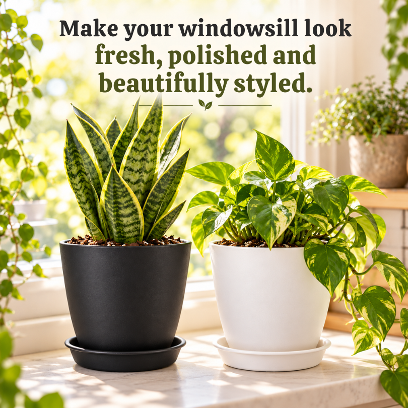Classique Premium Plastic Plant Pot with Matching Catch Plate | Elegant Matte Textured Planter for Home Decor & Gardening | White or Black | 14cm, 18cm & 20cm