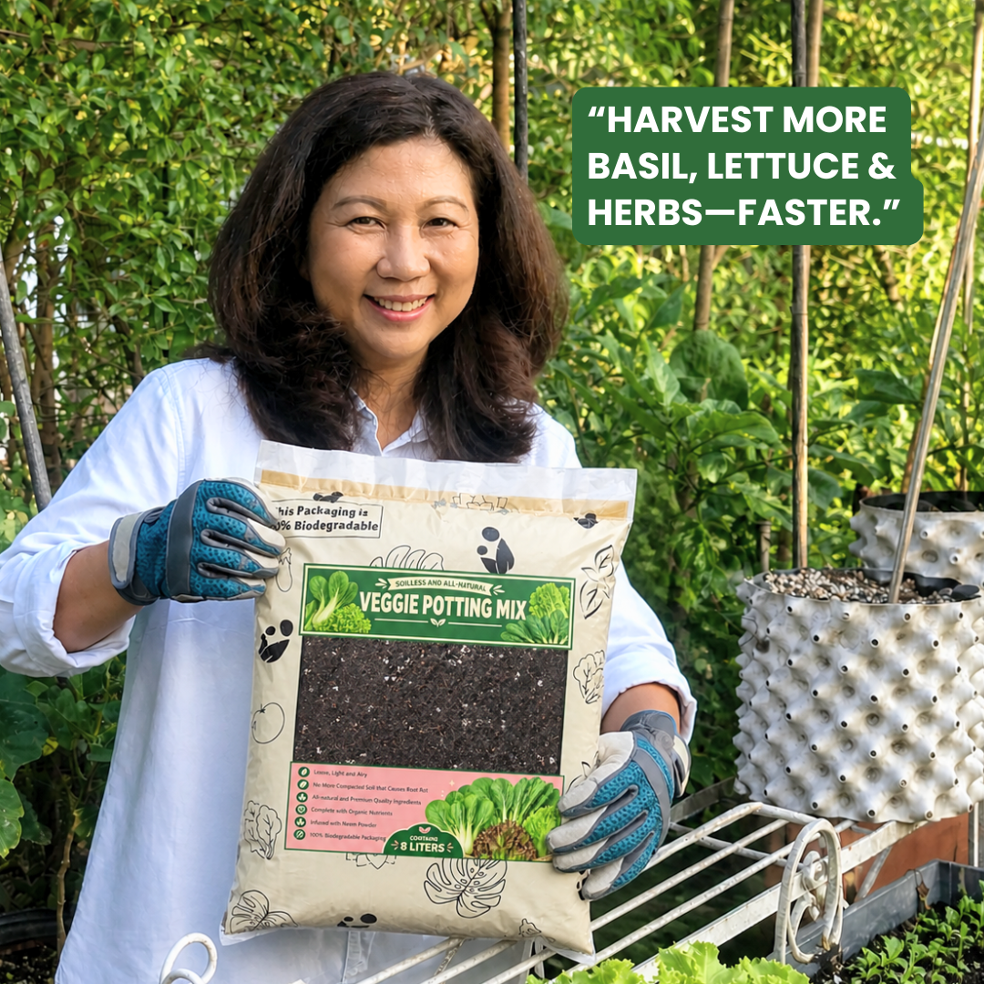 8L Veggie Soilless Potting Mix| For Leafy Greens & Herbs, Light Airy Grow Medium, Moisture Retentive, pH Balanced, Infused with Beneficial Microbes for Lettuce, Basil, Pechay, Kangkong & Home Gardening