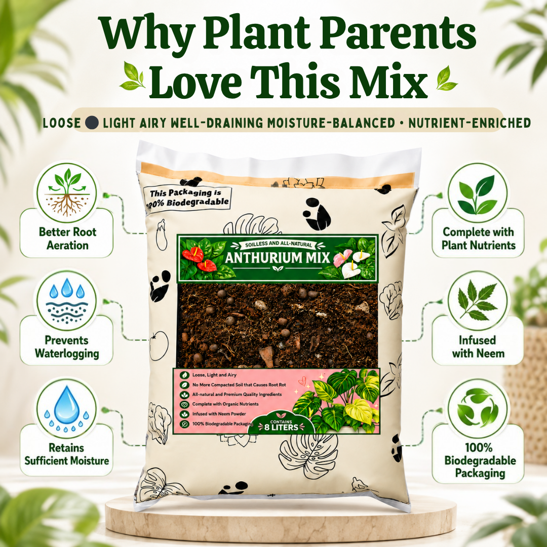 Anthurium Soilless Potting Mix 8L | Premium Airy Chunky Well Draining Growing Media with Peat Moss, Coco Chunks, Pine Bark, Perlite, Pumice, Neem and Beneficial Microbes| Soilless Media for Anthurium, Aroids & Houseplants