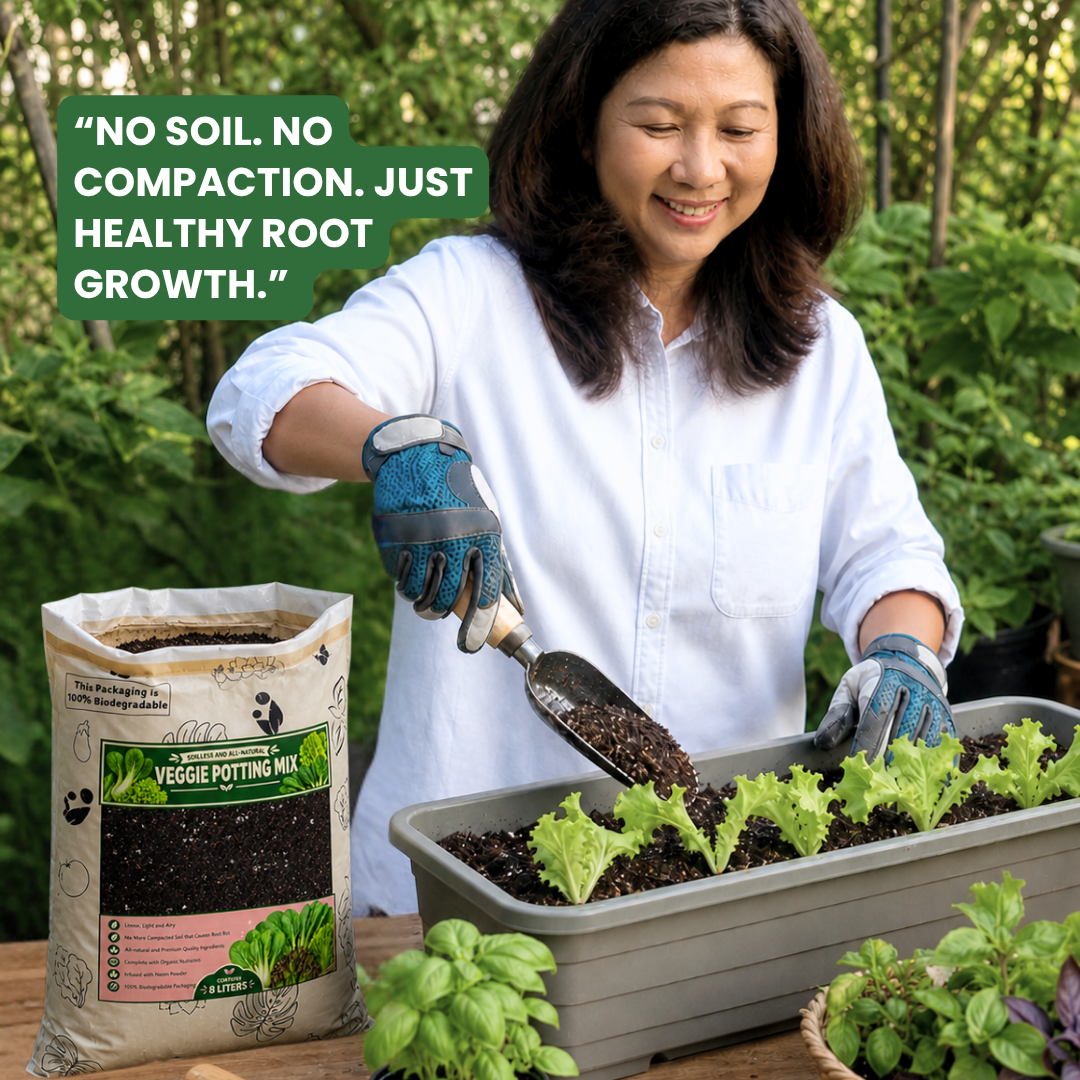 8L Veggie Soilless Potting Mix| For Leafy Greens & Herbs, Light Airy Grow Medium, Moisture Retentive, pH Balanced, Infused with Beneficial Microbes for Lettuce, Basil, Pechay, Kangkong & Home Gardening