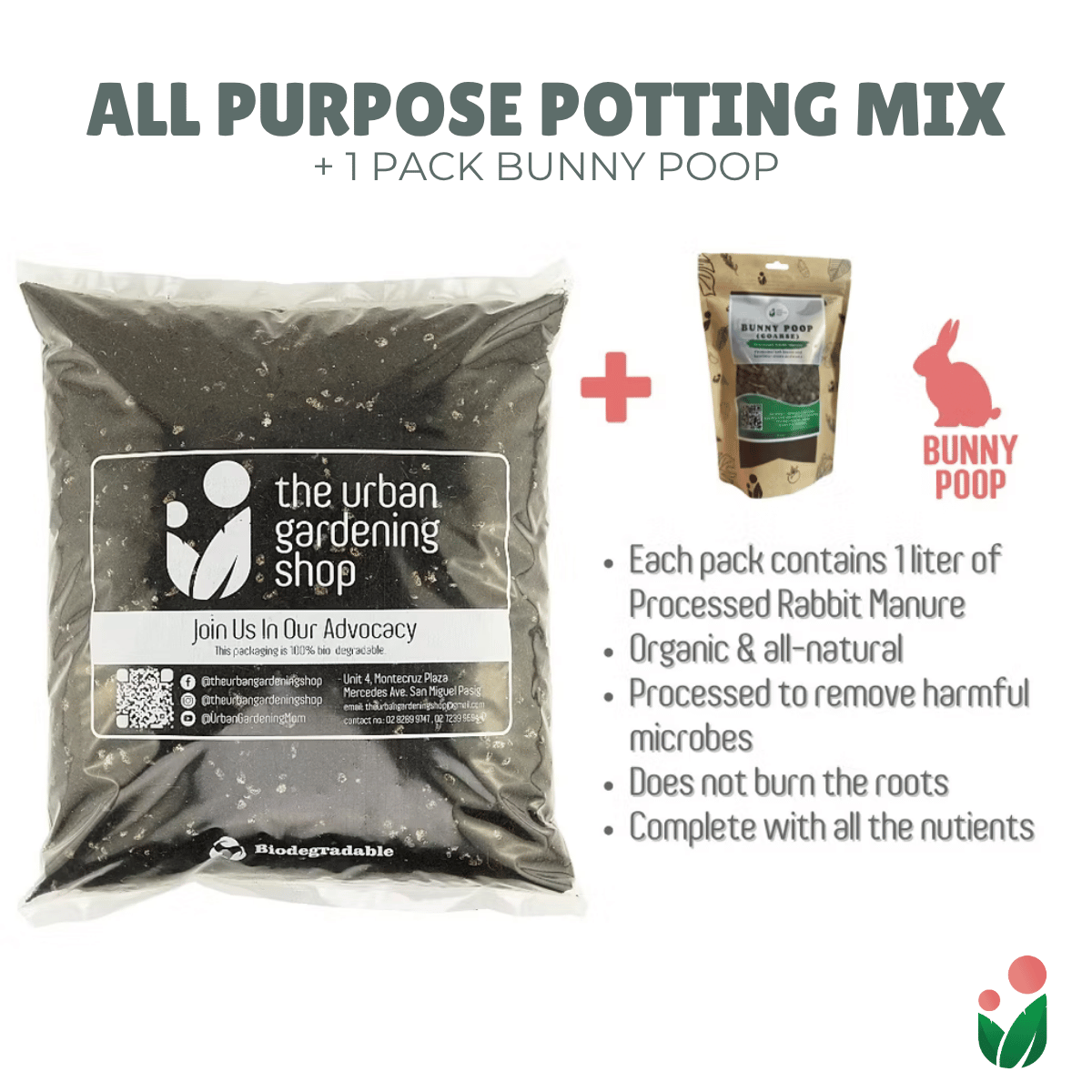 8-liter SOIL-LESS POTTING MIX FOR ALL PURPOSE   Soil-less Potting Mix (Better than Loam Soil) Plus Choice of Rabbit Manure, Chicken Manure or Worm Castings