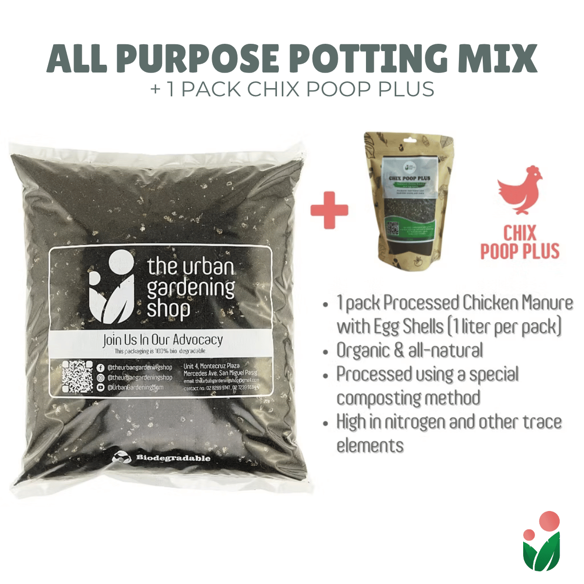 8-liter SOIL-LESS POTTING MIX FOR ALL PURPOSE   Soil-less Potting Mix (Better than Loam Soil) Plus Choice of Rabbit Manure, Chicken Manure or Worm Castings