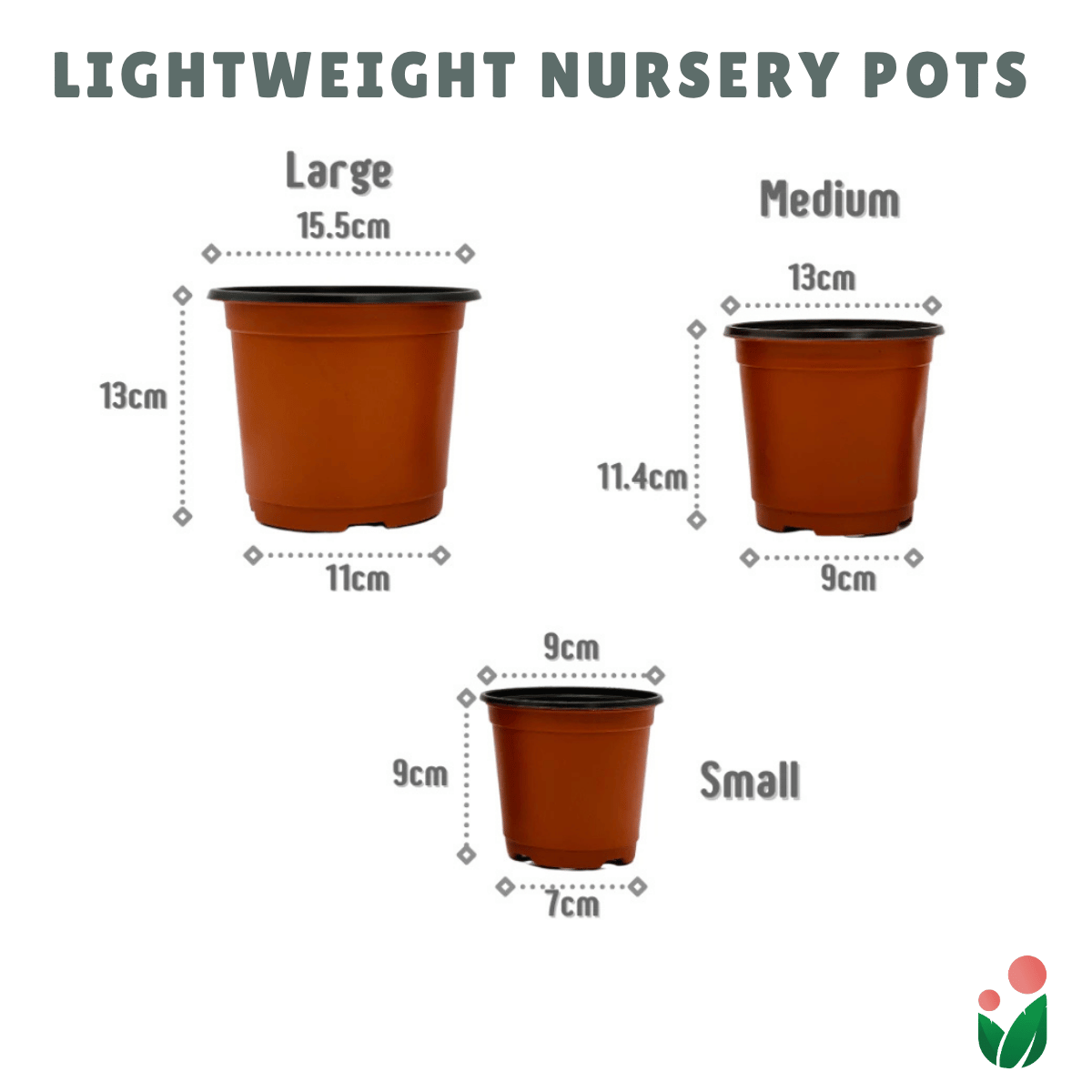 Lightweight Nursery Seedling Pots |  Plastic Red and Black Color in 3 Different Sizes