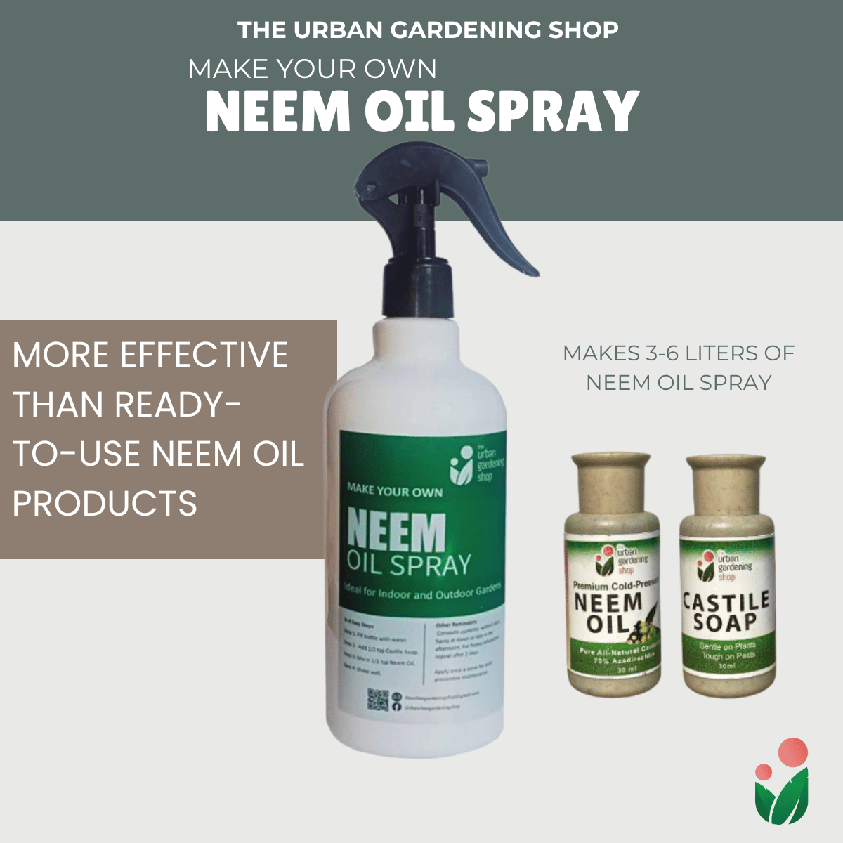 Neem Oil Spray Do-it-Yourself Kit for Gardening Use (Neem + Castile Soap Bundle Kit)