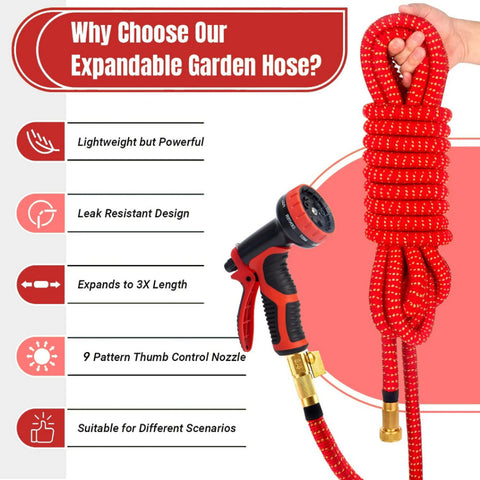 Expandable Garden Hose -- Lightweight - Leak Resistant -Heavy Duty