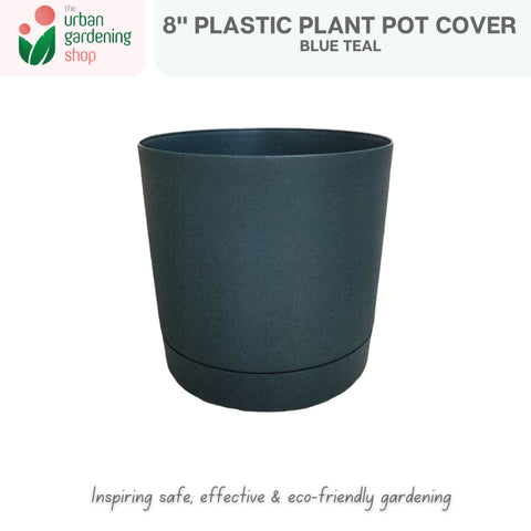 8" Plastic Pot Cover For Indoor Plants | White Grey Green or Dark Brown