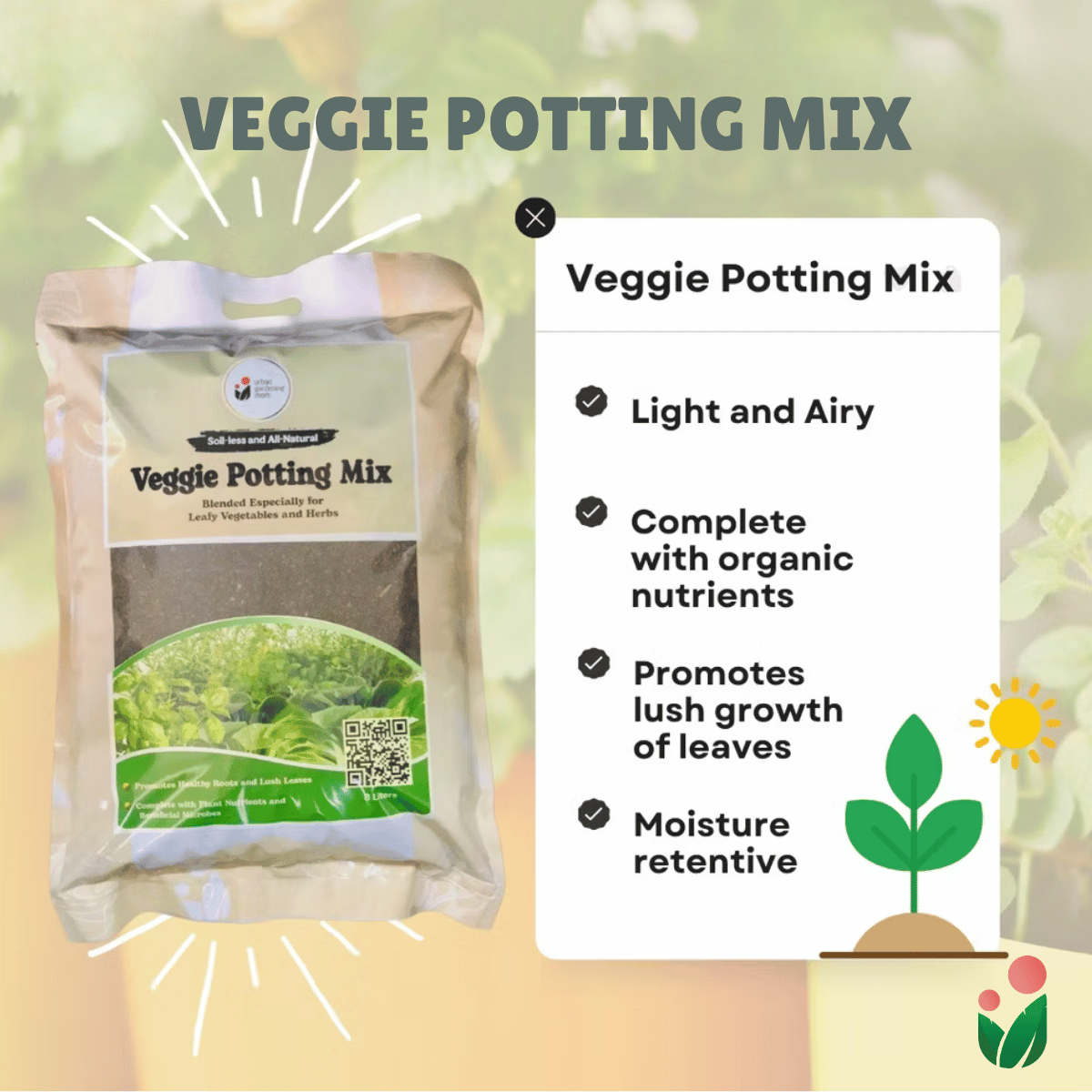 8-liter VEGGIE POTTING MIX   Premium Soilless Potting Mix for Leafy Greens and Herbs