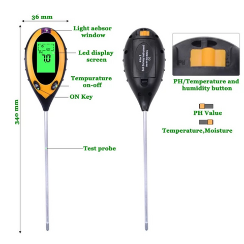 4-in-1 Soil Test Meter for pH Level Moisture Temperature and Sunlight - Ideal for Gardening Use