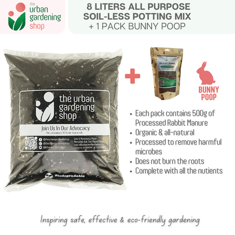 8-liter SOIL-LESS POTTING MIX FOR ALL PURPOSE   Soil-less Potting Mix (Better than Loam Soil) Plus Choice of Rabbit Manure, Chicken Manure or Worm Castings