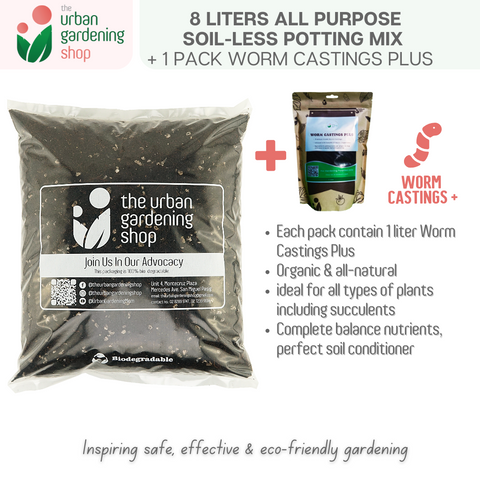 8-liter SOIL-LESS POTTING MIX FOR ALL PURPOSE   Soil-less Potting Mix (Better than Loam Soil) Plus Choice of Rabbit Manure, Chicken Manure or Worm Castings